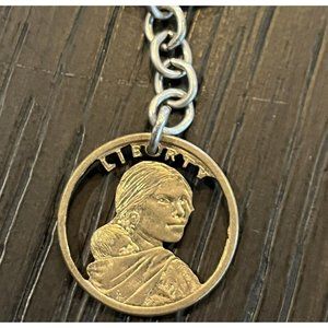 “Hobo Nickel” Sacagawea One Dollar Coin Carved Keychain Pendant Jewelry Charm